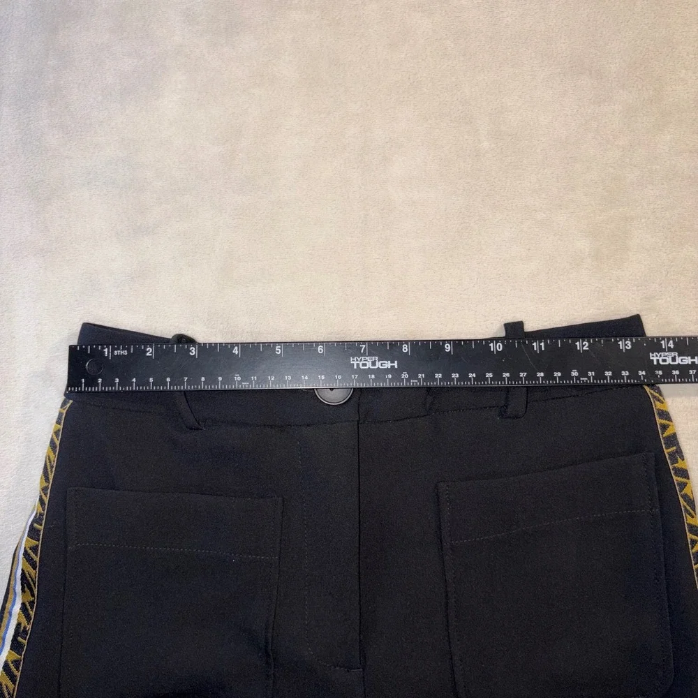 Zara Basic Black Wide Leg Side Stripe Trousers Gold Geometric Tape Small